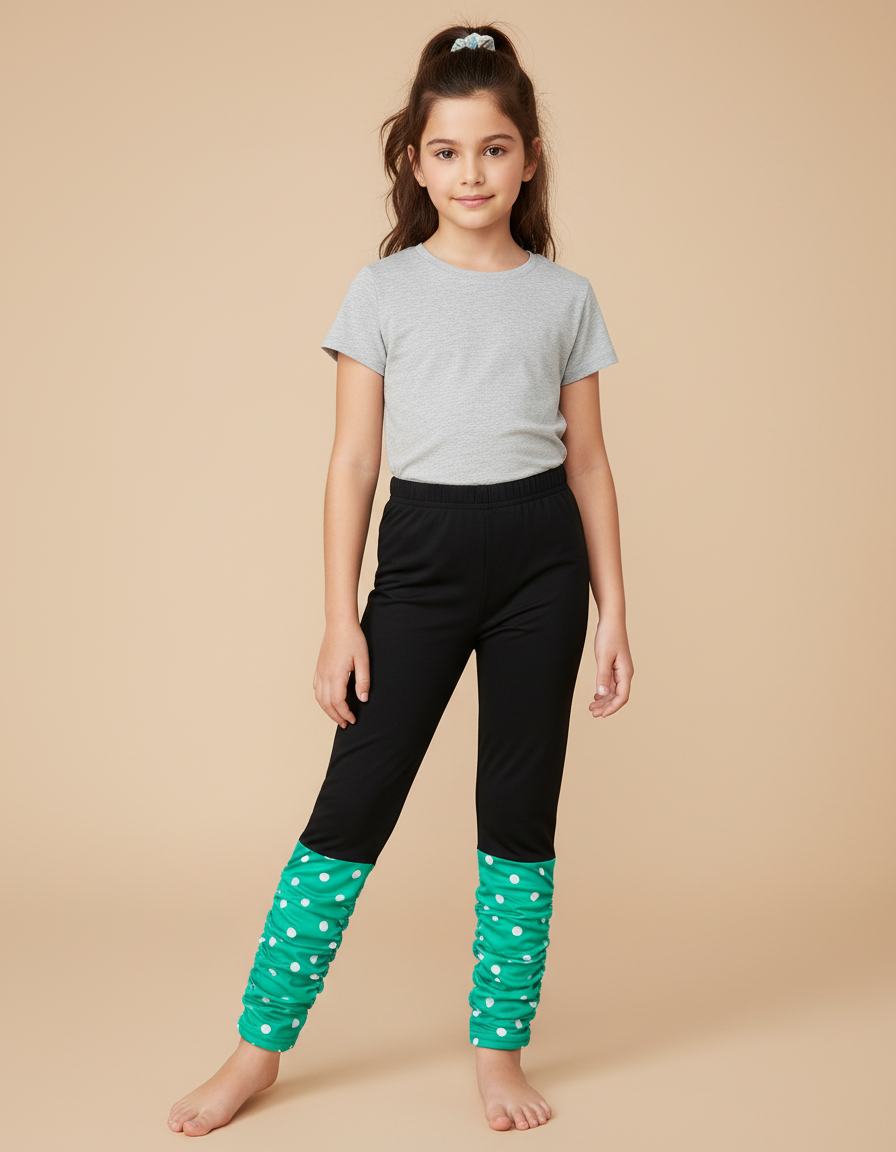 Pantalon Noir Fille Polka Dots Vert Confortable - Polyester