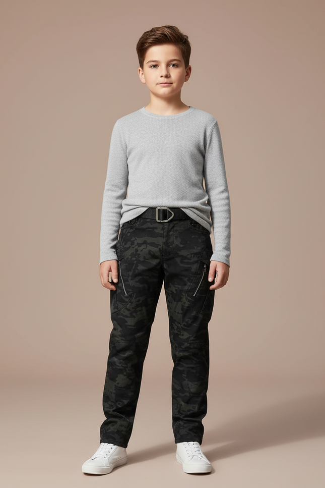 Pantalon Noir Camouflage Multi-Poches Tactique Enfant - Multicolore Toile