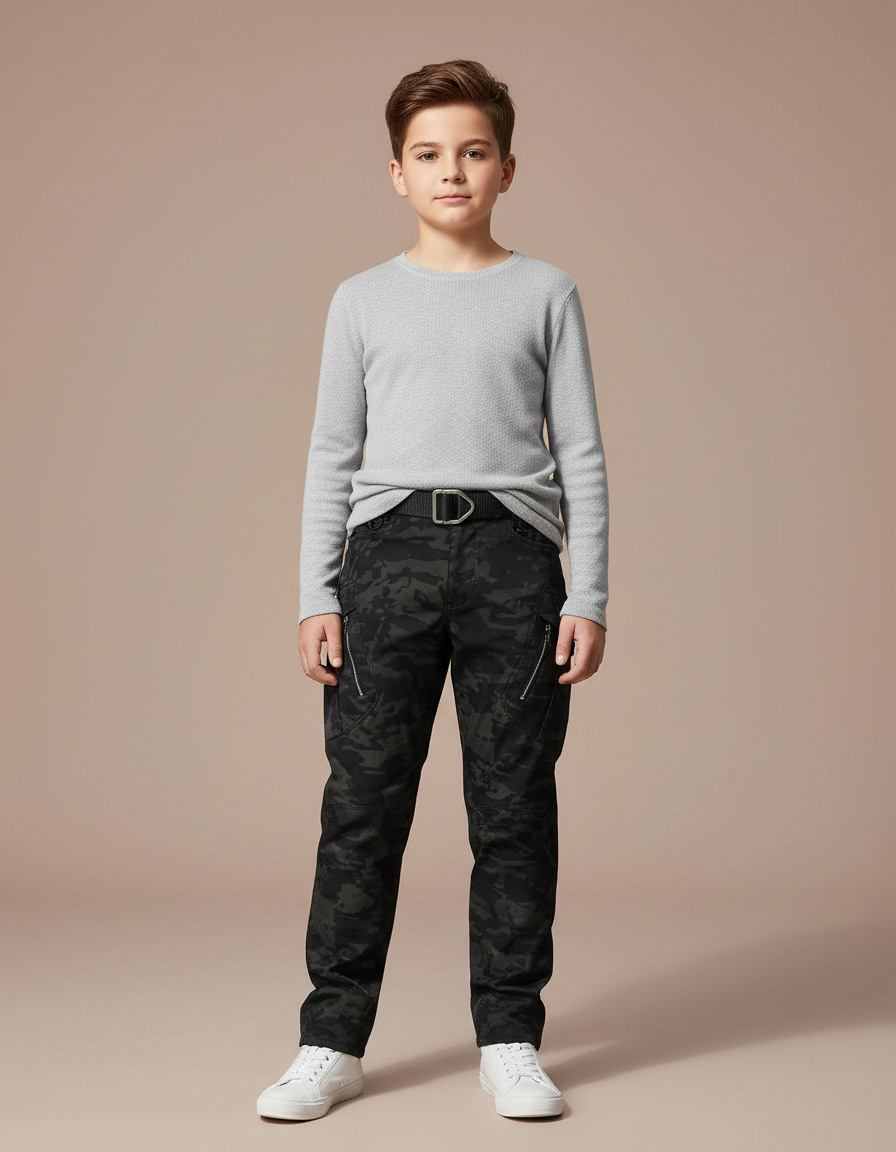 Pantalon Noir Camouflage Multi-Poches Tactique Enfant - Multicolore Toile