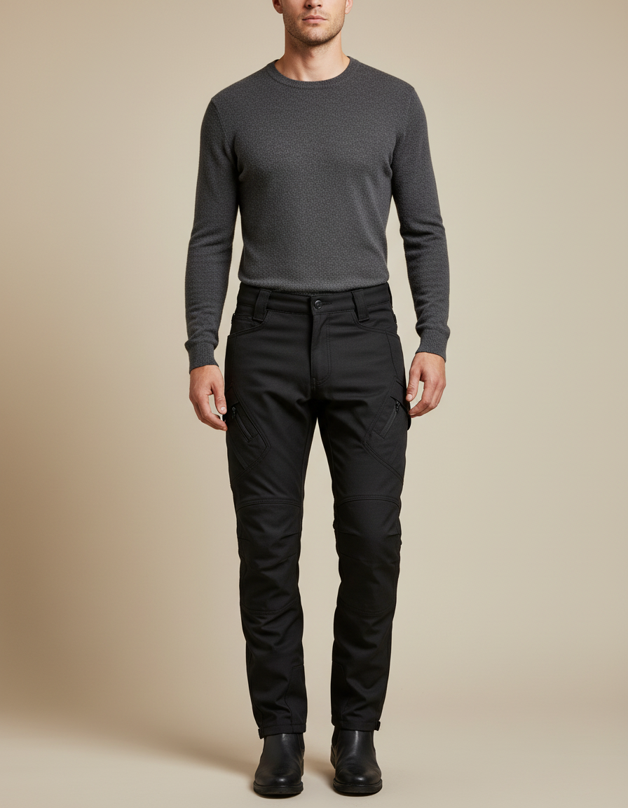 Pantalon Noir Cargo Technique Ajusté Homme - Polyester