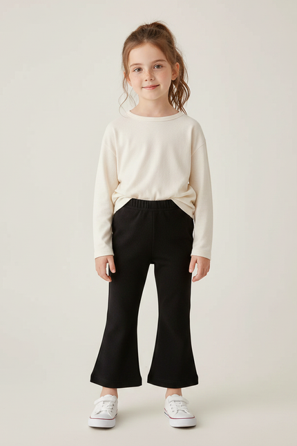Pantalon Noir Évasé Confortable Fille Tendance - Molleton