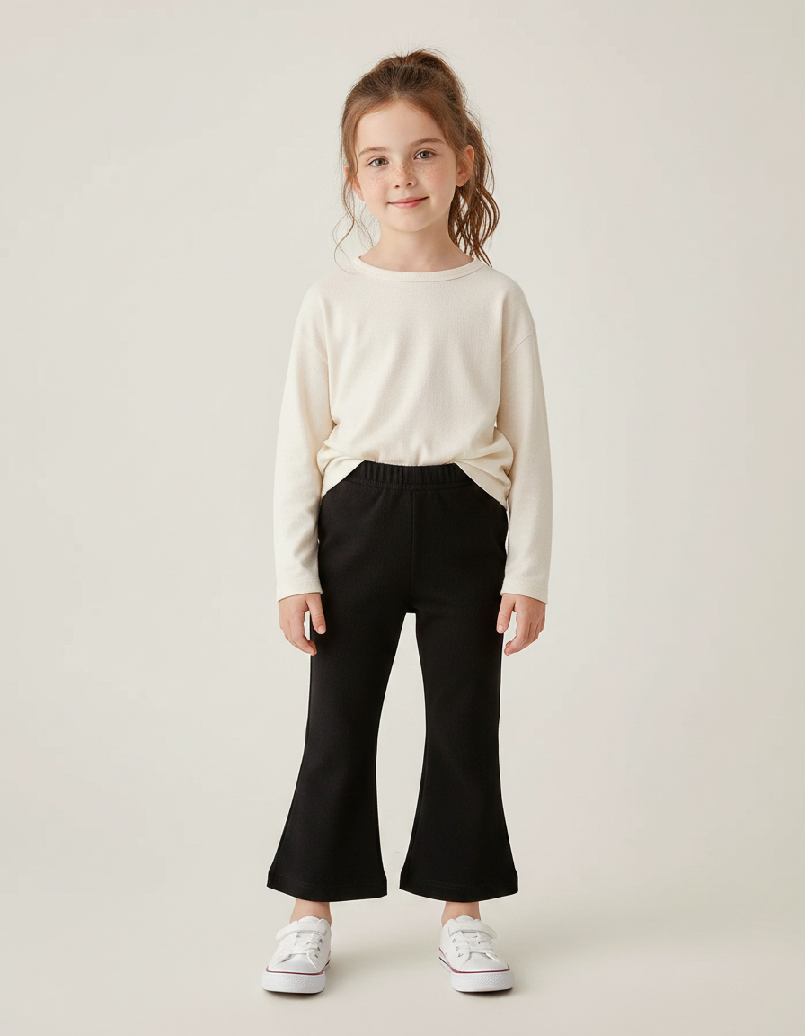 Pantalon Noir Évasé Confortable Fille Tendance - Molleton