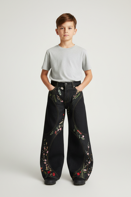 Pantalon Noir À Fleurs - Jean