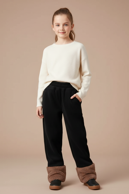 Pantalon Noir Côtelé Ample Chaud Enfant - Cordé