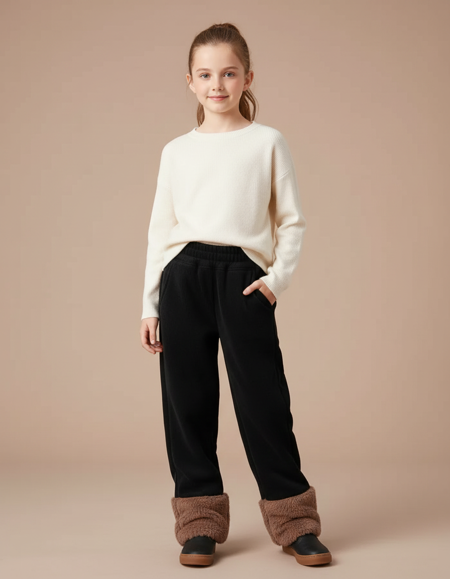 Pantalon Noir Côtelé Ample Chaud Enfant - Cordé
