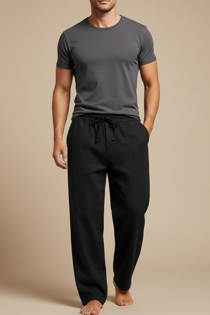 Pantalon Lin Noir Large