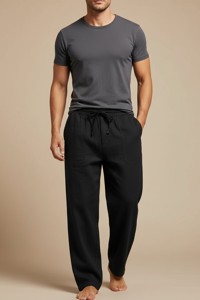 Pantalon Lin Noir Large