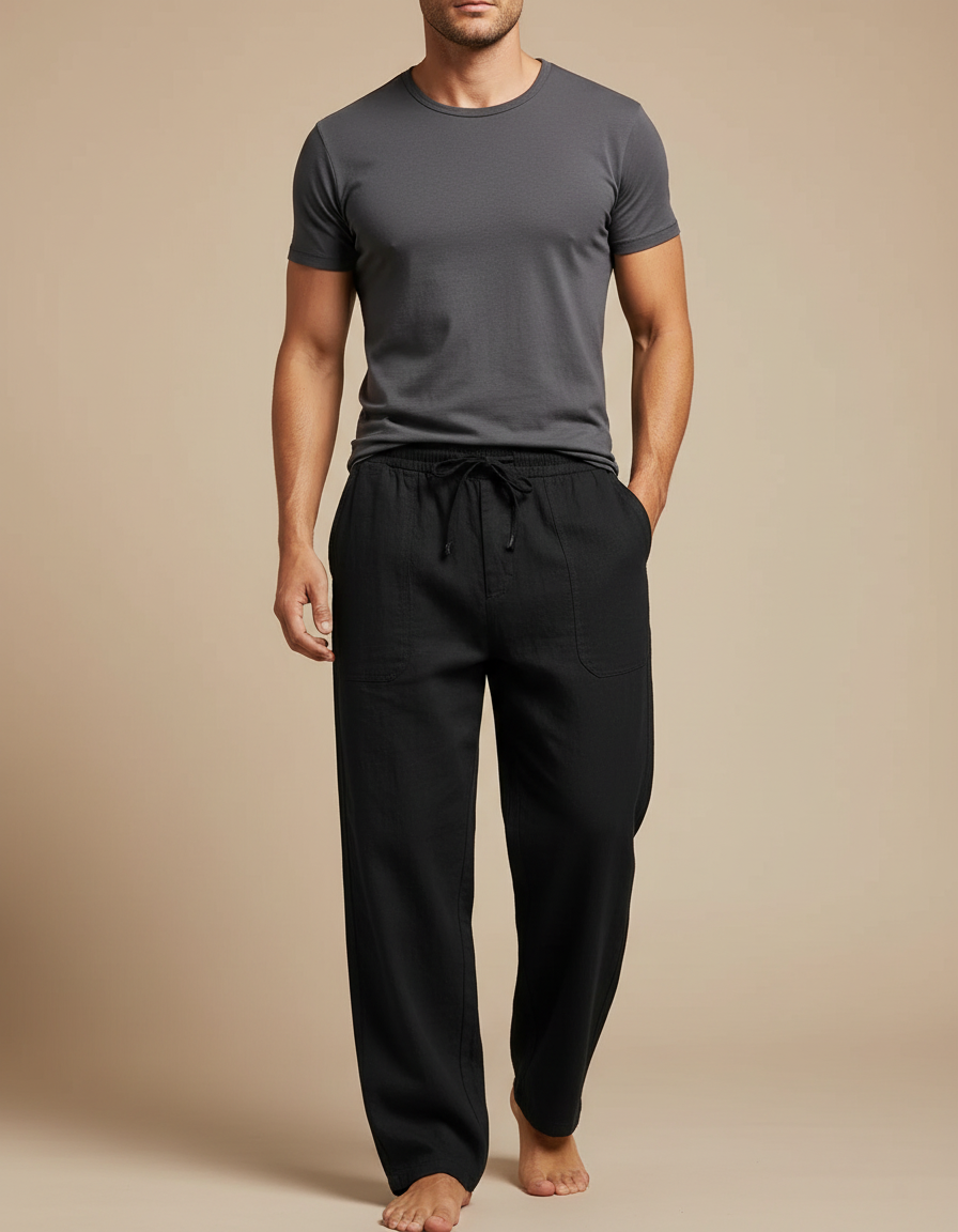 Pantalon Lin Noir Large