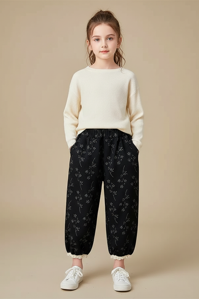 Pantalon Fleuri Noir - Molleton