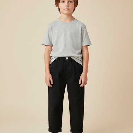 Pantalon Noir Ample Coton Plissé Garçon - Toile