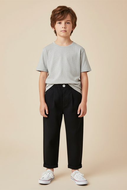 Pantalon Noir Ample Coton Plissé Garçon - Toile