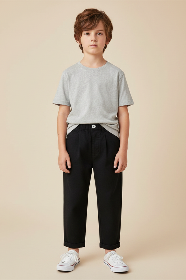 Pantalon Noir Ample Coton Plissé Garçon - Toile