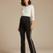 Pantalon Noir Évasé Maternité Rayures Blanches Confortable - Maille