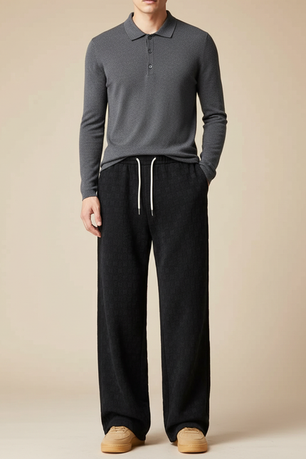 Pantalon Noir Carreaux - Maille