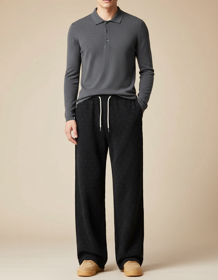 Pantalon Noir Carreaux - Maille