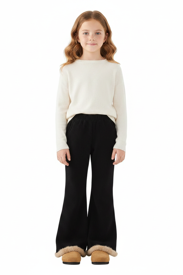 Pantalon Noir Côtelé Ample Confortable Enfant - Cordé