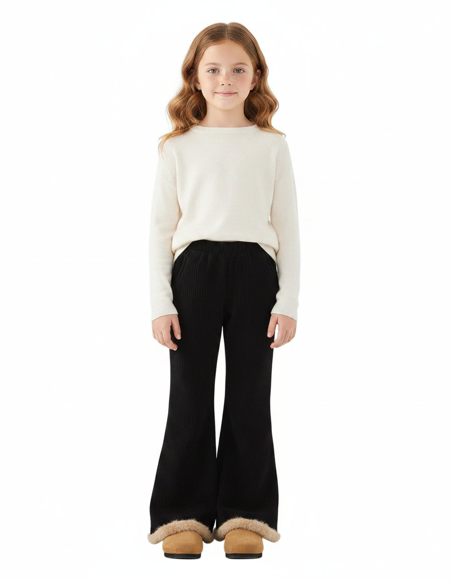 Pantalon Noir Côtelé Ample Confortable Enfant - Cordé