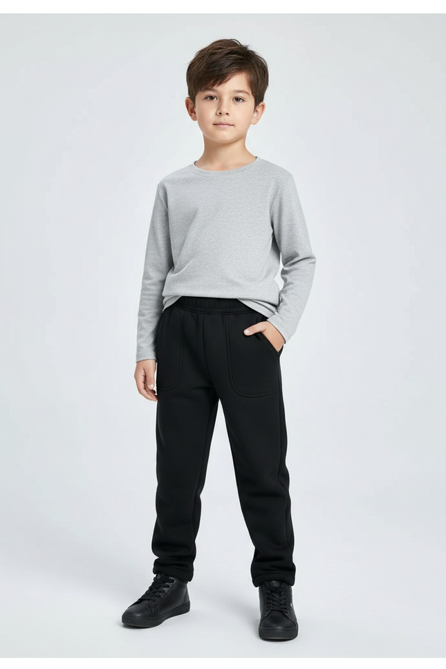 Pantalon Noir Molletonné Confortable Enfant Hiver