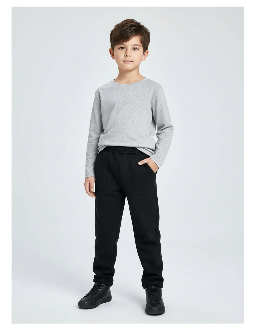 Pantalon Noir Molletonné Confortable Enfant Hiver