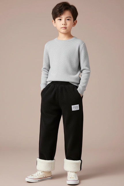 Pantalon Noir Côtelé Doublé Sherpa Enfant Hiver - Cordé