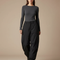 Pantalon Noir Cargo Ample Femme Hiver - Polyester