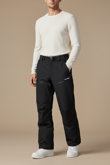 Pantalon Noir Ski Imperméable Coupe Droite Homme - Polyester