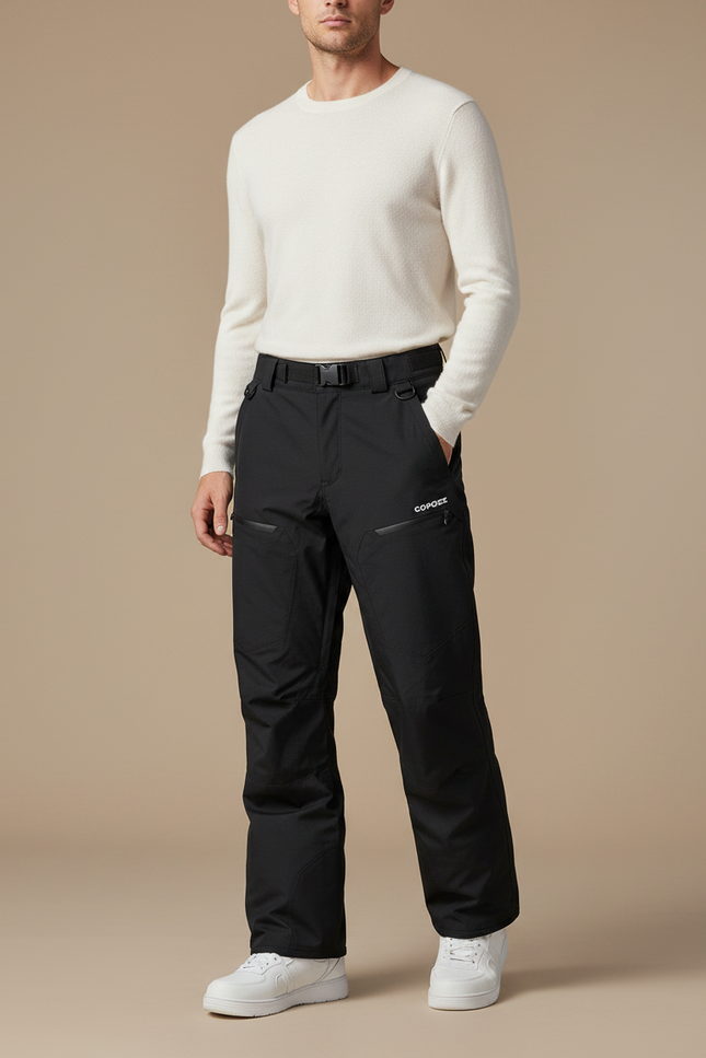 Pantalon Noir Ski Imperméable Coupe Droite Homme - Polyester