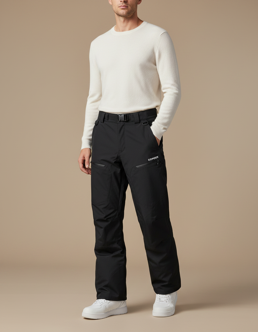 Pantalon Noir Ski Imperméable Coupe Droite Homme - Polyester