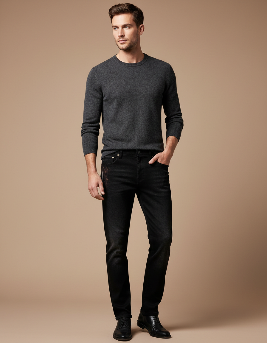 Pantalon Noir Homme Délavé Droit Décontracté - Jean