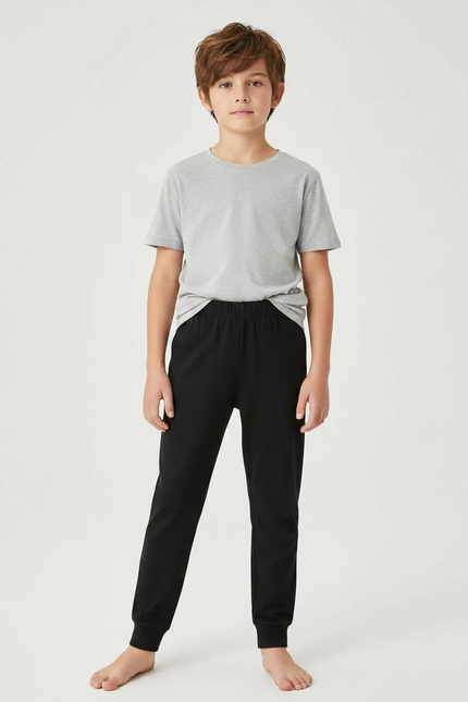 Pantalon Noir Coton Jogging Confortable Garçon Sport - Molleton