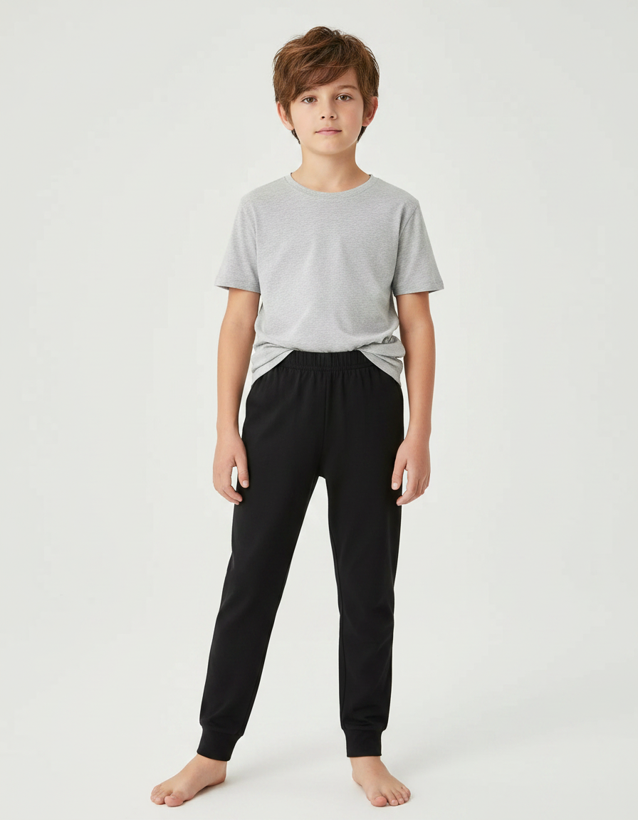 Pantalon Noir Coton Jogging Confortable Garçon Sport - Molleton