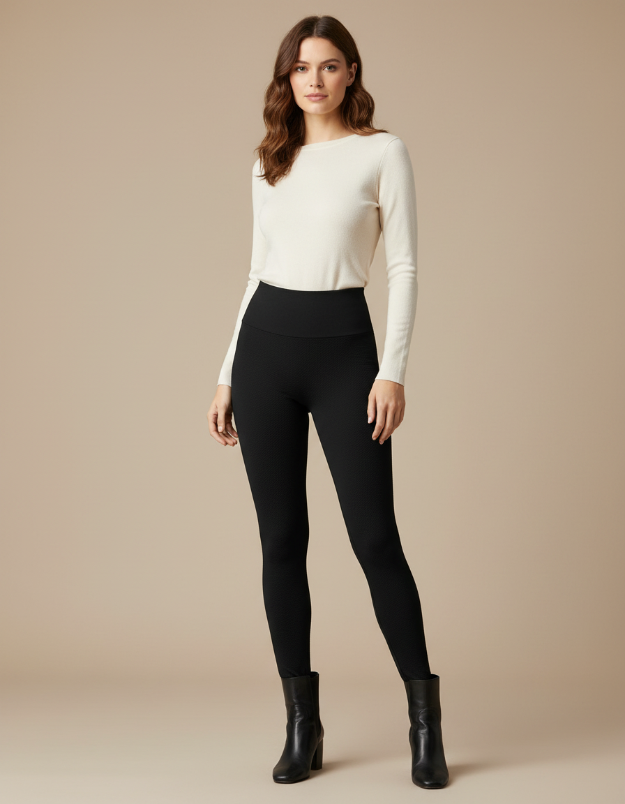 Pantalon Noir Côtelé Ajusté Taille Haute Femme - Cordé