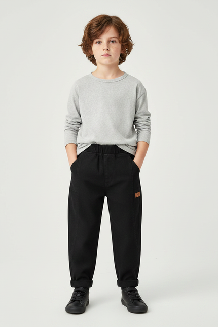 Pantalon Noir Coton Ample Décontracté Garçon