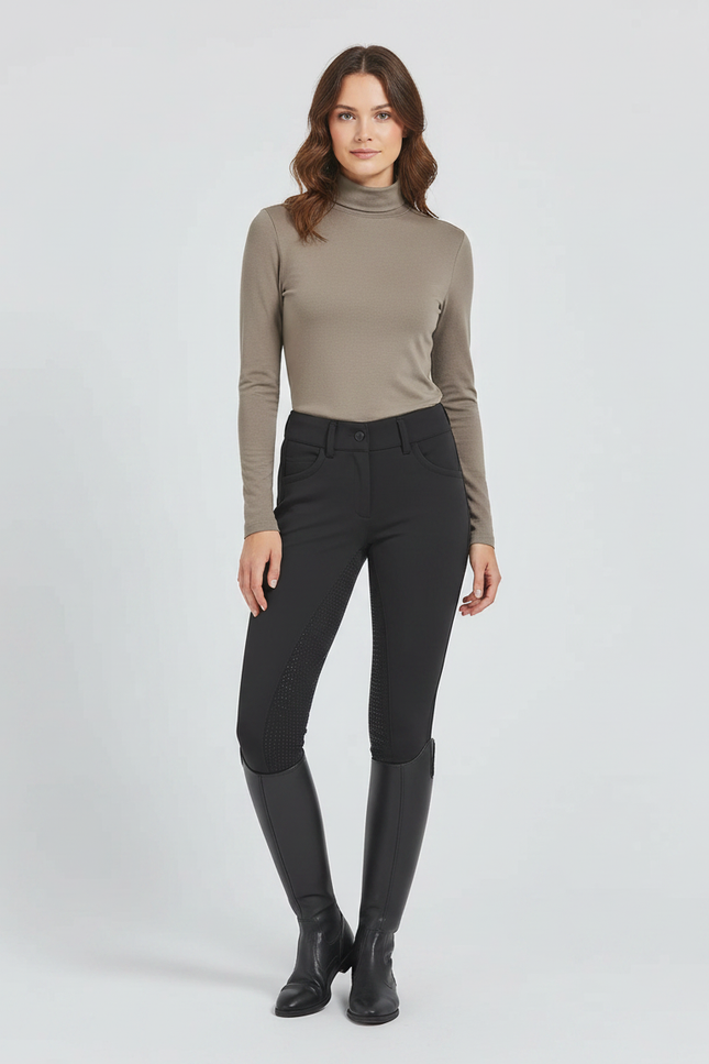 Pantalon Noir Équitation Silicone Ajusté Femme - Polyester