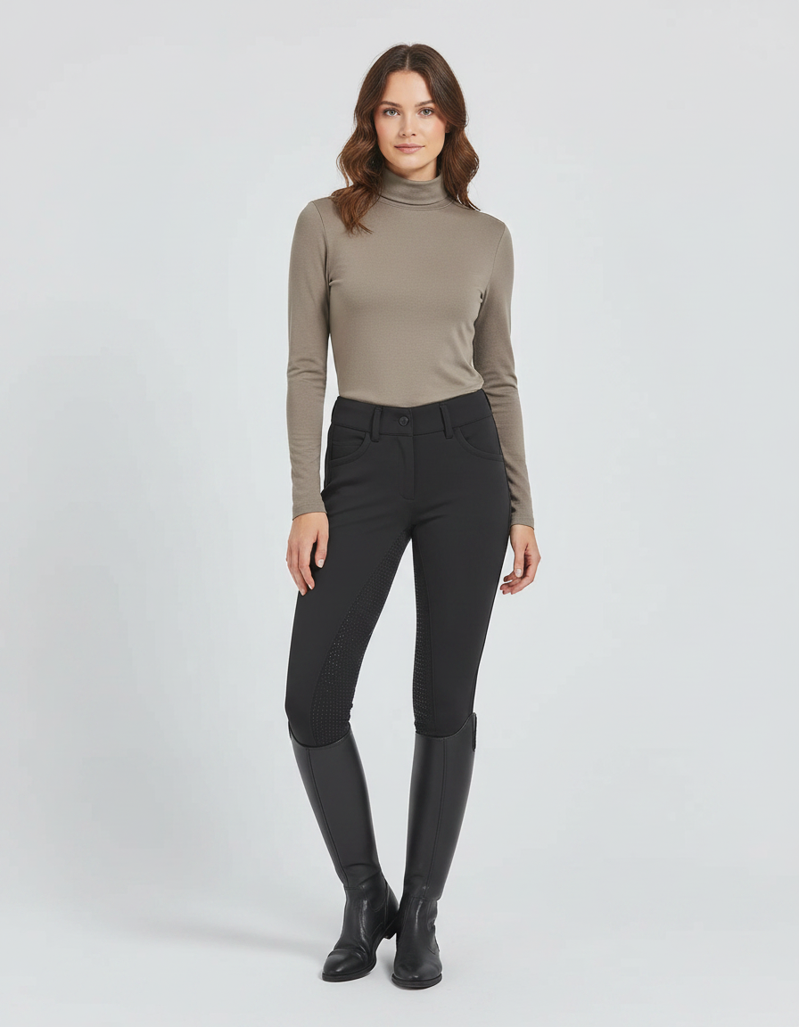 Pantalon Noir Équitation Silicone Ajusté Femme - Polyester