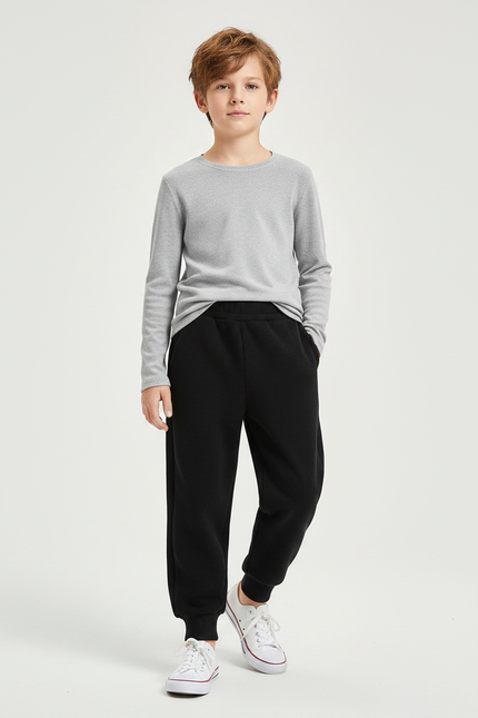 Pantalon Noir Côtelé Décontracté Enfant Unisexe Coton - Cordé