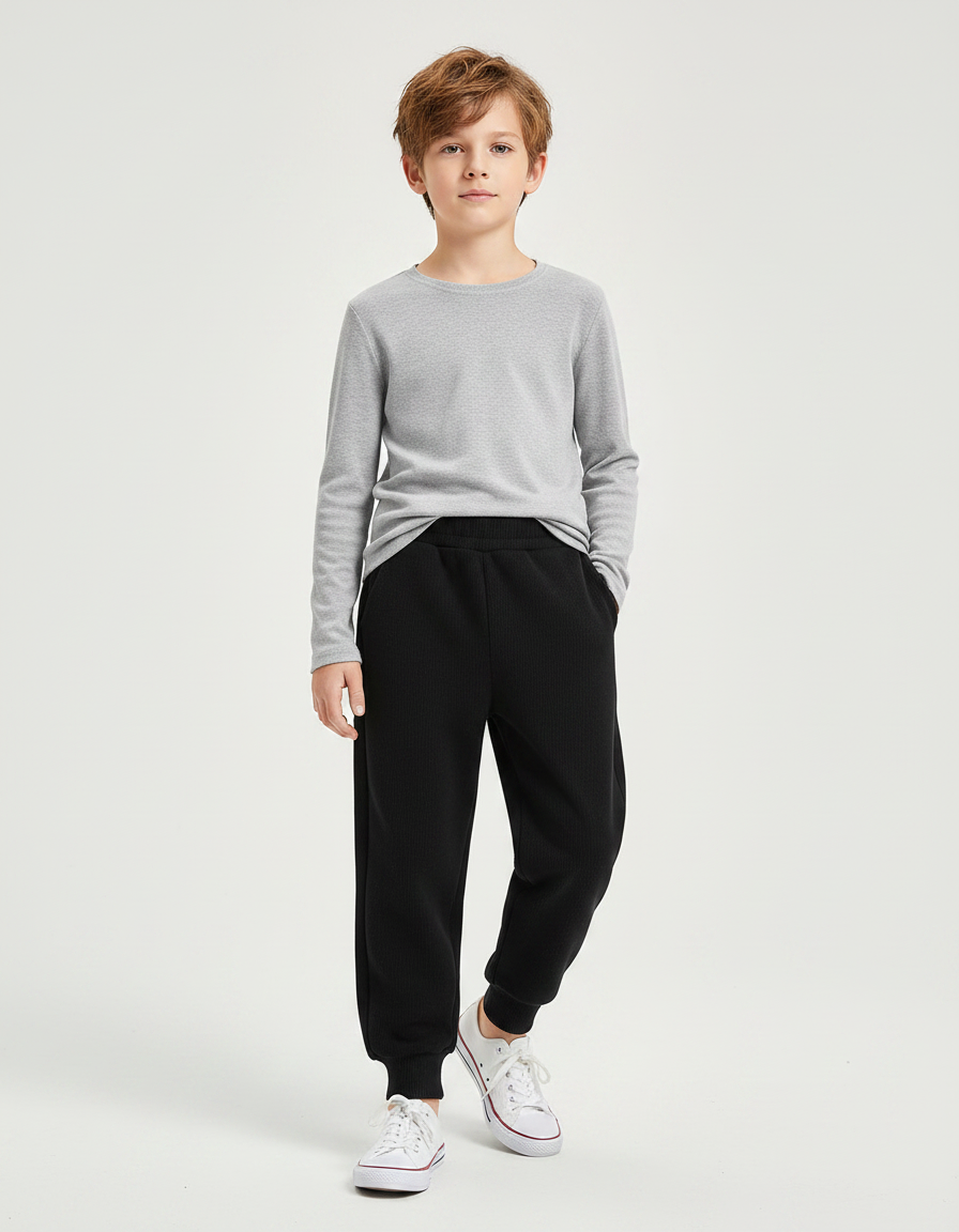 Pantalon Noir Côtelé Décontracté Enfant Unisexe Coton - Cordé