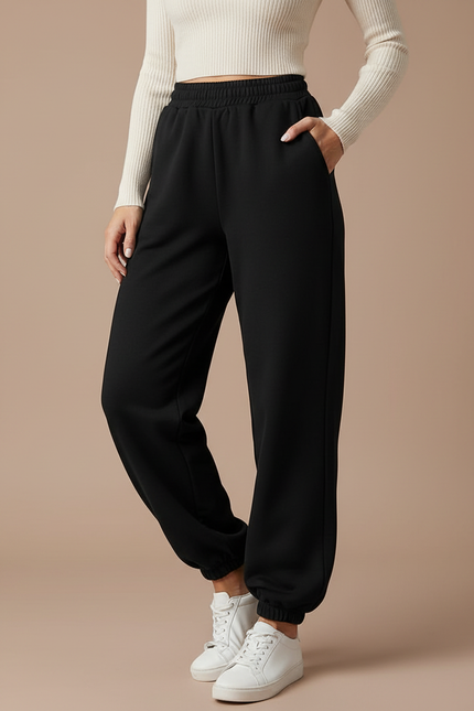 Pantalon Coton Noir Femme - Molleton