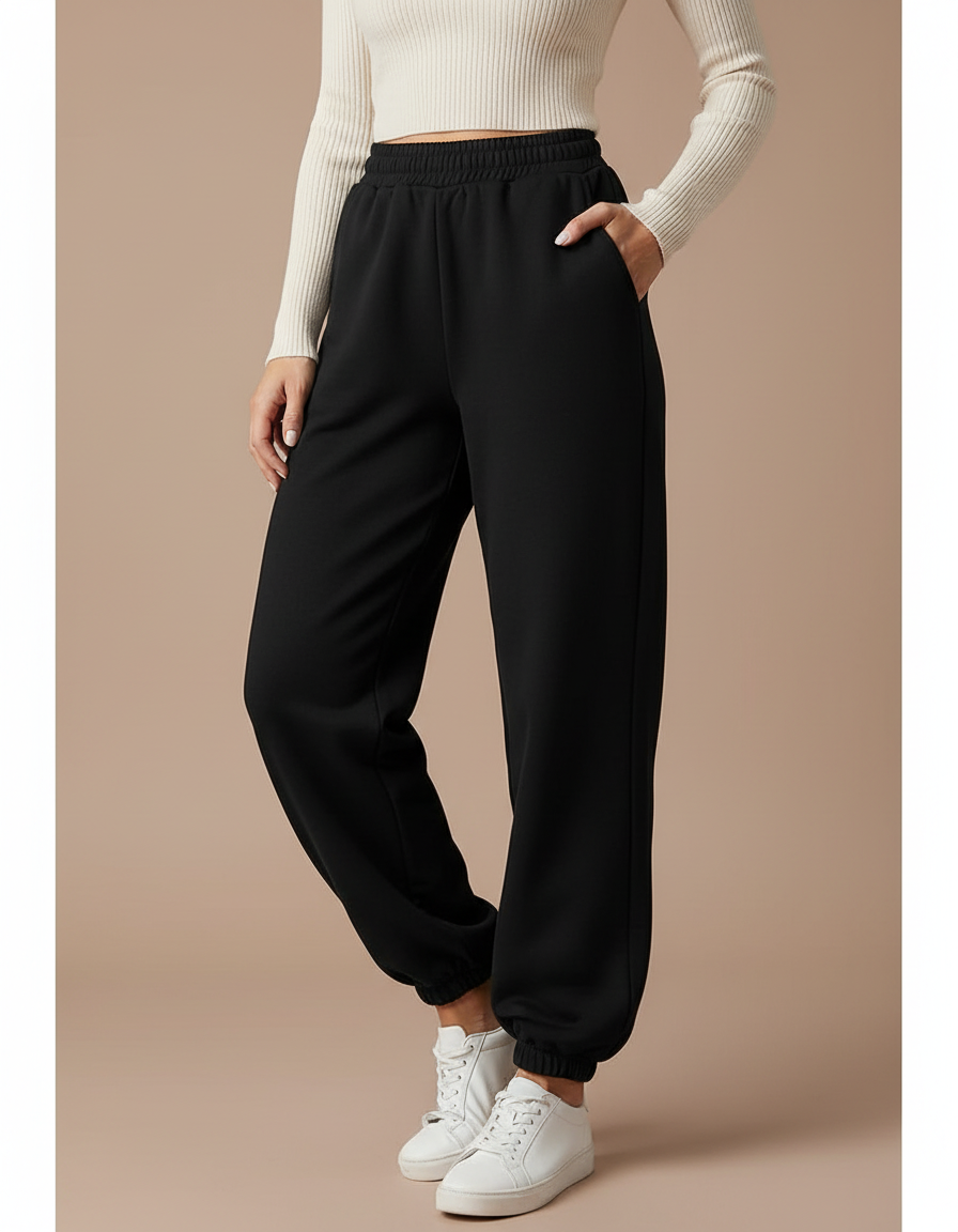Pantalon Coton Noir Femme - Molleton