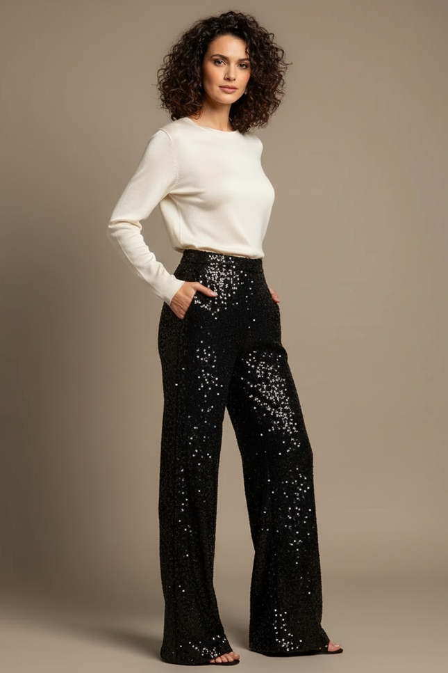 Pantalon Noir Paillettes - Polyester