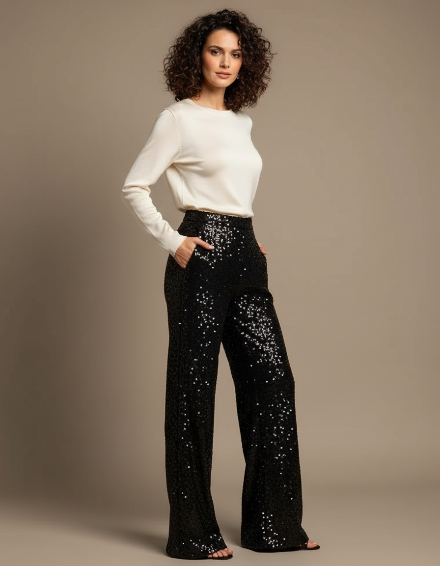 Pantalon Noir Paillettes - Polyester