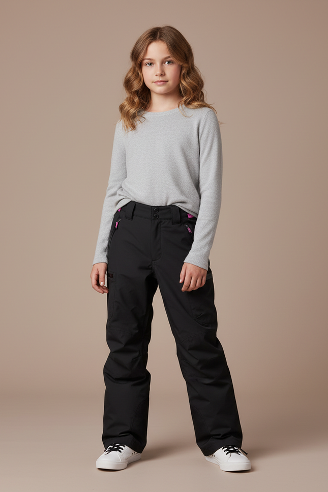 Pantalon Noir Imperméable Coupe Droite Ski Enfant - Polyester