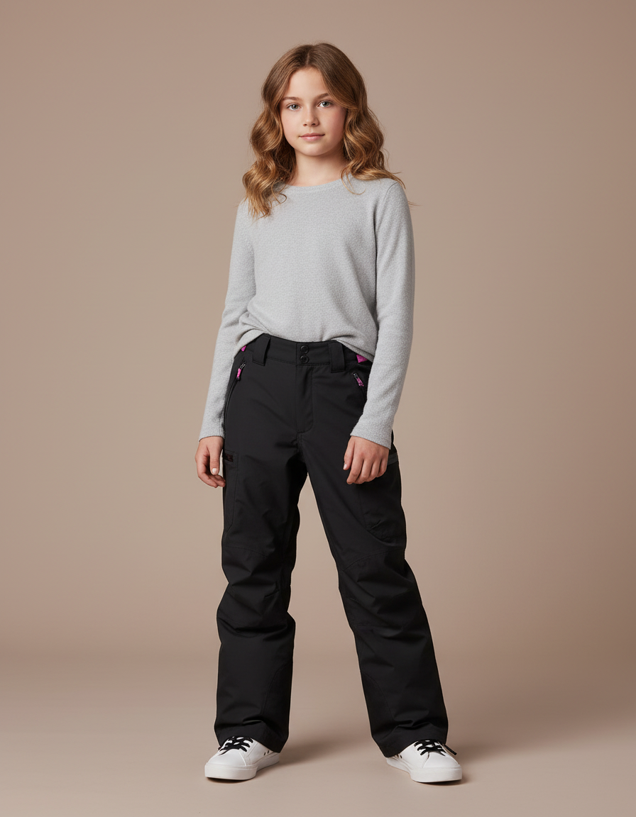 Pantalon Noir Imperméable Coupe Droite Ski Enfant - Polyester