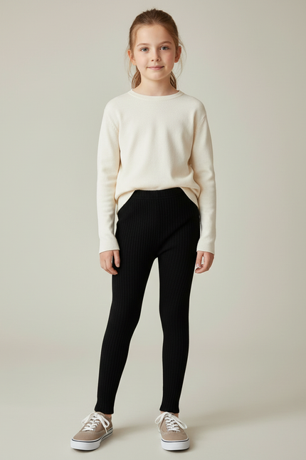 Pantalon Noir Côtelé Slim Enfant Élastique - Maille