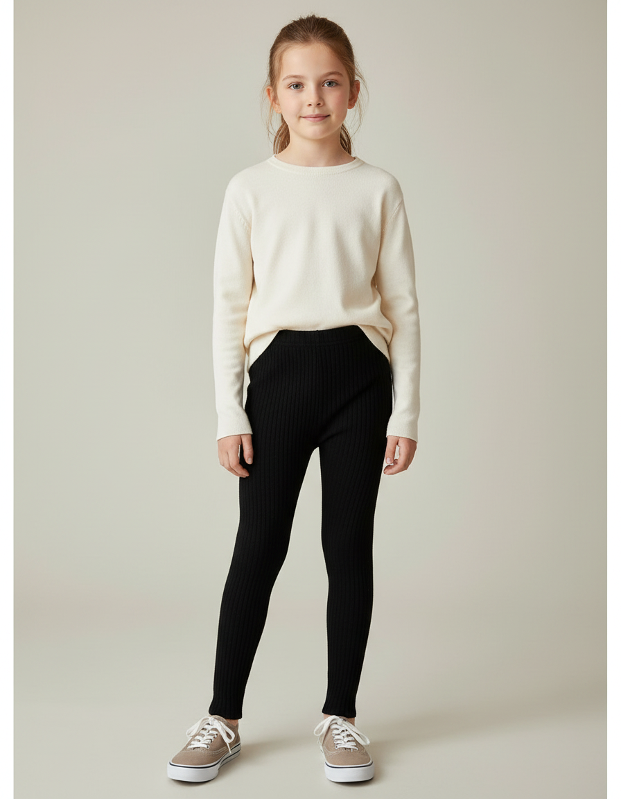 Pantalon Noir Côtelé Slim Enfant Élastique - Maille