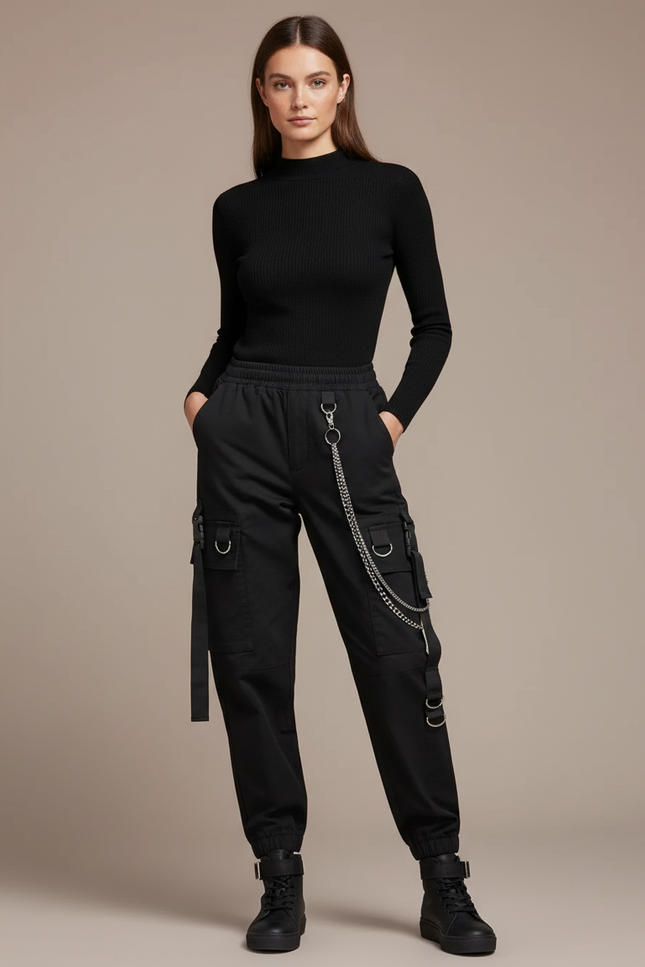 Pantalon Noir Avec Chaine - Toile