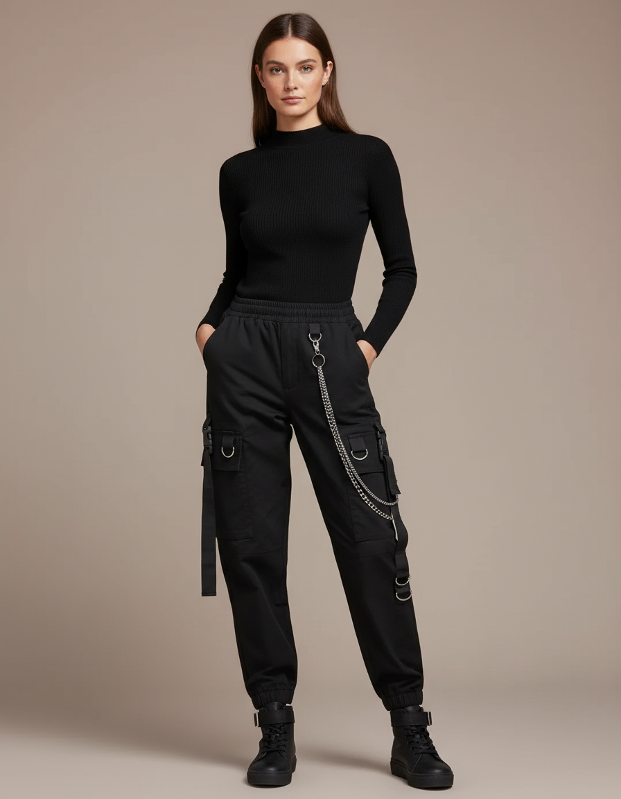 Pantalon Noir Avec Chaine - Toile