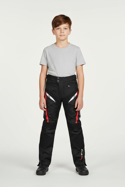 Pantalon Noir Moto Enfant Sportif Renforcé - Polyester