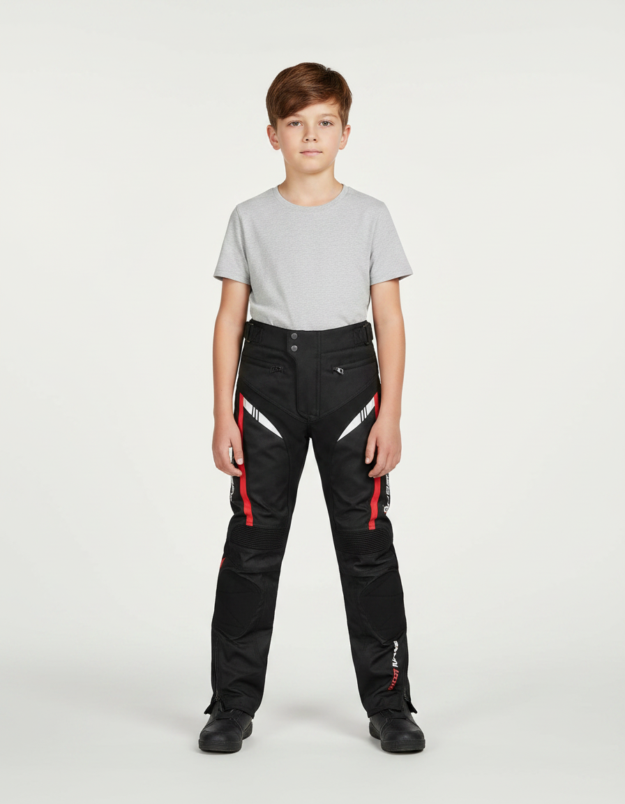 Pantalon Noir Moto Enfant Sportif Renforcé - Polyester