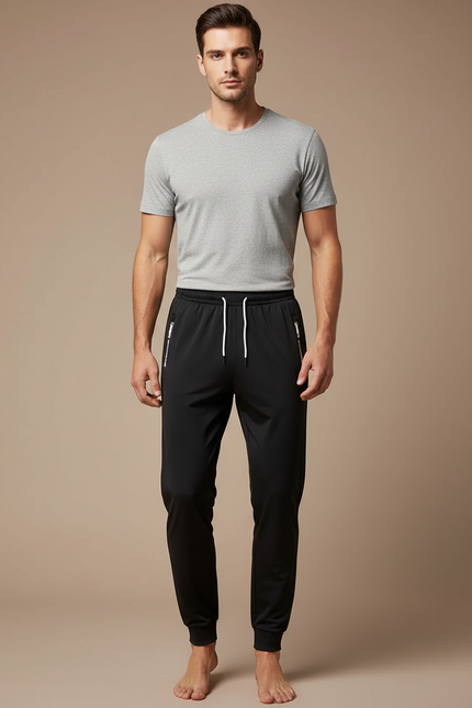 Pantalon Noir Jogging Homme Cordon Respirant - Polyester